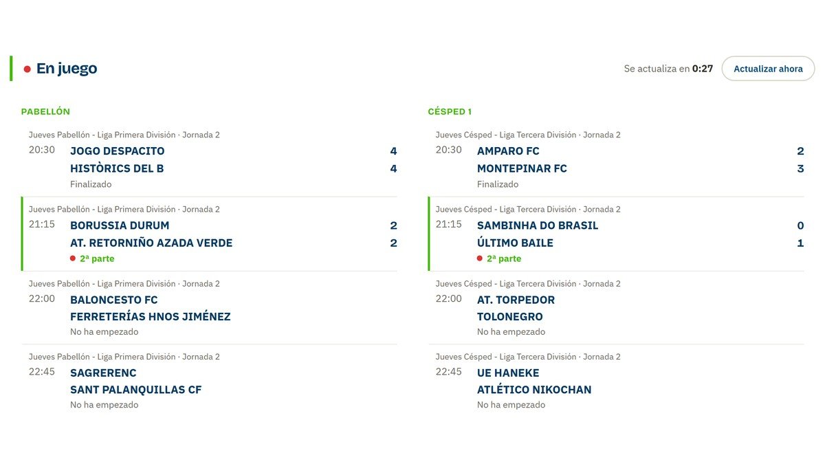 Novedades en la web: los partidos en directo y las estadísticas de cada jugador